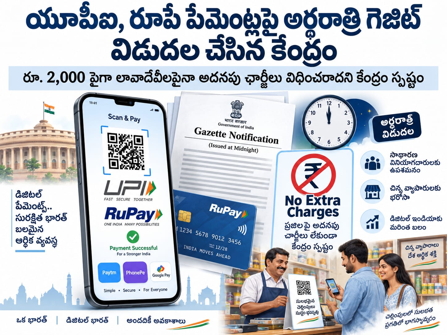 యూపీఐ, రూపే పేమెంట్లపై అర్ధరాత్రి గెజిట్ విడుదల చేసిన కేంద్రం